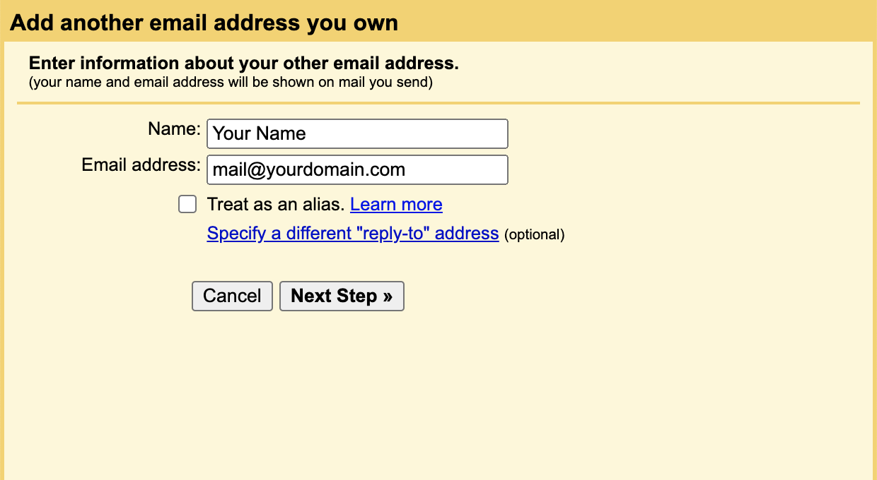 Gmail Send mail as configuration