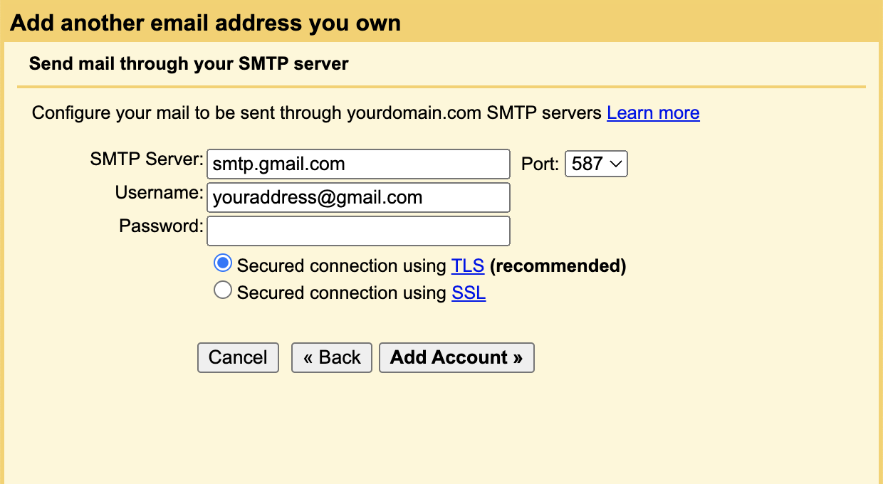 Gmail SMTP configuration