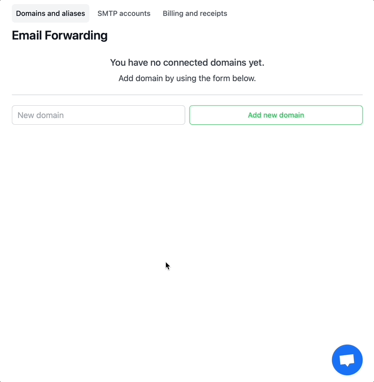 Adding a domain in the EForw dashboard
